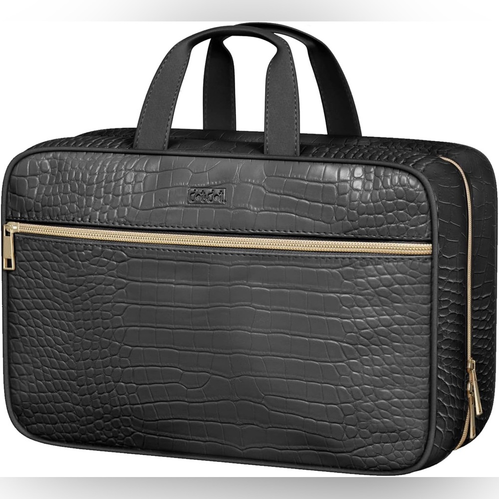 Dot & Dot Black Vegan Leather Travel Toiletry & Makeup Organizer Bag NWT - Picture 3 of 10